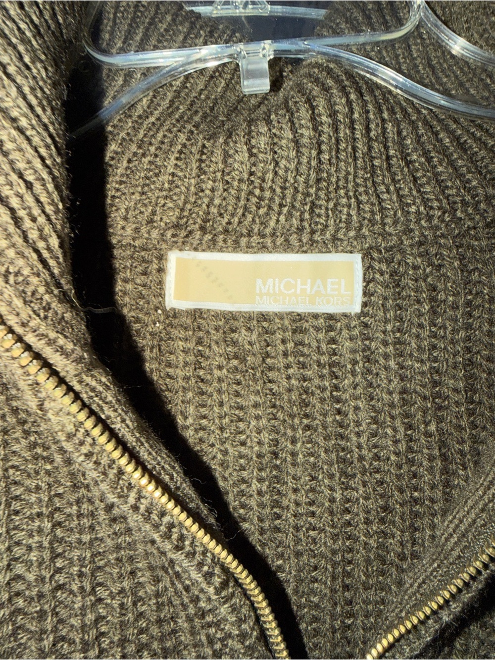 Michael Kors Olive Brown Ribbed Zip Front Women's Sweater Shrug